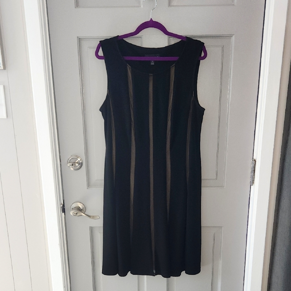 Connected Apparel Black Striped Sheath Over Nude Underlay Dress Sz. 14